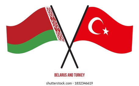 Belarus and Turkey Flags Crossed And Waving Flat Style. Official Proportion. Correct Colors.