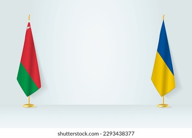 Belarus and Ukraine flag on indoor flagpole, meeting concept between Ukraine and Belarus. Vector illustration.