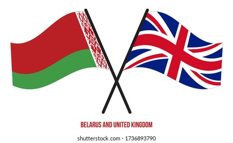 Belarus and United Kingdom Flags Crossed And Waving Flat Style. Official Proportion. Correct Colors.