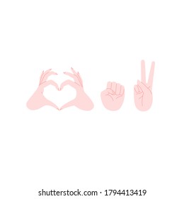 Belarus united opposition symbols flat illustration. Heart gesture, fist and victory gesture. Freedom for Belarus