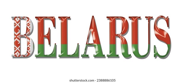 BELARUS USA flag text font, 3D BELARUS flag colorful background, BELARUS flag vector illustration