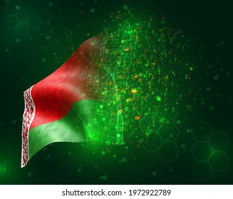 Belarus; vector 3d flag on green background with polygons and data numbers