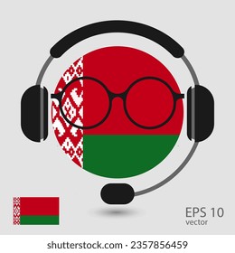Bandera vectorial de Bielorrusia con auriculares y gafas, ilustración vectorial. 