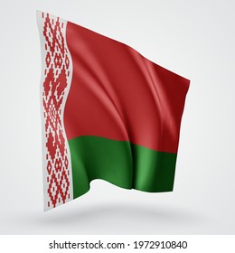 Belarus, vector flag with waves and bends waving in the wind on a white background.