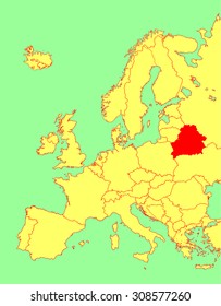 Belarus vector map, Europe. Vector map silhouette illustration isolated on Europe map. Editable blank vector map of Europe.
