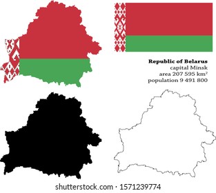 Belarus vector map, flag, borders, mask , capital, area and population infographic