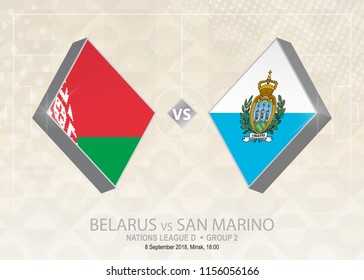 Belarus vs San Marino, League D, Group 2. Europe football competition on beige soccer background.