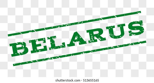 Belarus watermark stamp. Text tag between parallel lines with grunge design style. Rubber seal stamp with scratched texture. Vector green color ink imprint on a chess transparent background.