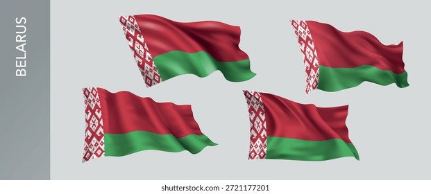 Belarus waving flag set of vector illustration. Orange white green  of Belorussia wavy realistic flag as a patriotic symbol