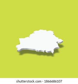 Bielorrusia - mapa blanco de silueta 3D de la zona del país con sombra caída sobre el fondo verde. Simple ilustración vectorial plana.
