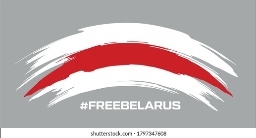 Belarus white-red-white flag. Elections in Belarus 2020. Long live Belarus. Symbol of protest and disagreement. Vector stock illustration. Gray background.