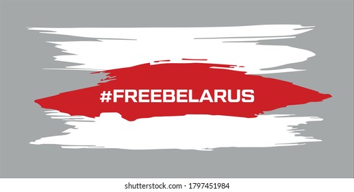 Belarus white-red-white flag. Elections in Belarus 2020. Long live Belarus. Symbol of protest and disagreement. Vector stock illustration. Gray background.