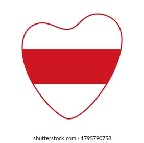 Belarus white-red-white flag in heart shape. Vector illustration. Protest in Belarus on 2020