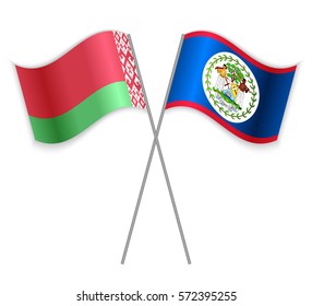 Belarusian and Belizean crossed flags. Belarus combined with Belize isolated on white. Language learning, international business or travel concept.