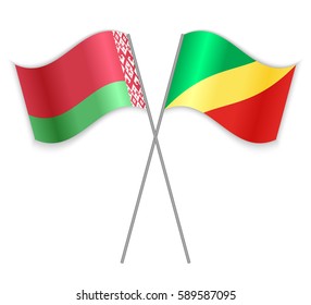 Belarusian and Congolese crossed flags. Belarus combined with Republic of the Congo isolated on white. Language learning, international business or travel concept.