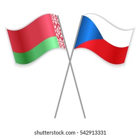 Belarusian and Czech crossed flags. Belarus combined with Czech Republic isolated on white. Language learning, international business or travel concept.