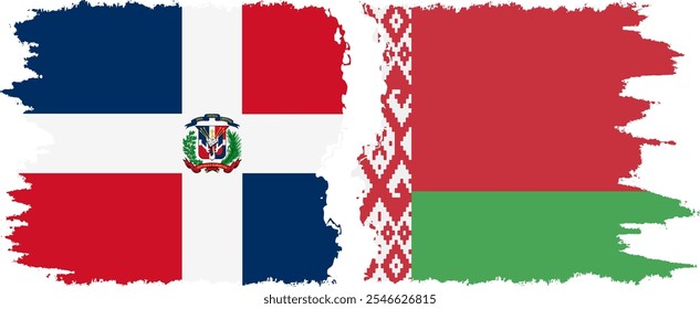 Belarusian and Dominican Republic grunge flags connection, vector