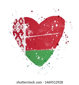 The Belarusian flag in the form of a big heart. Vector illustration on a white background. Brush strokes are drawn by hand. Independence Day of Belarus.