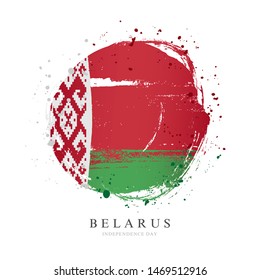 Belarusian flag in the shape of a big circle. Vector illustration on a white background. Brush strokes are drawn by hand. Independence Day of Belarus.