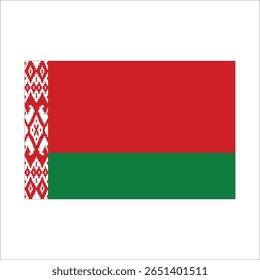 Belarusian flag waving in the wind, showcasing its distinctive red and green colors with traditional white ornament.