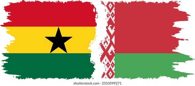 Belarusian and Ghana grunge flags connection, vector