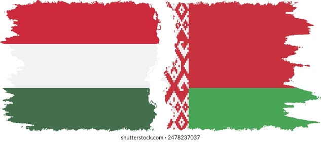 Belarusian and Hungary grunge flags connection, vector