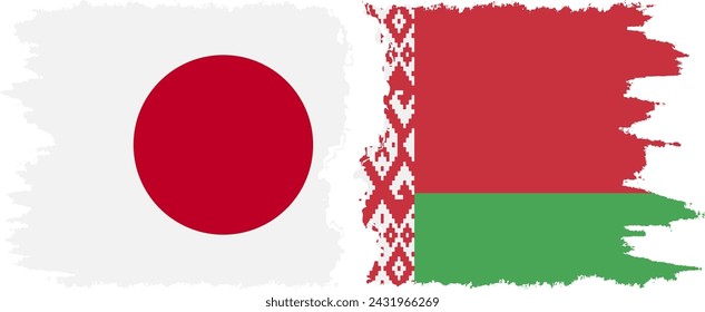Belarusian and Japan grunge flags connection, vector