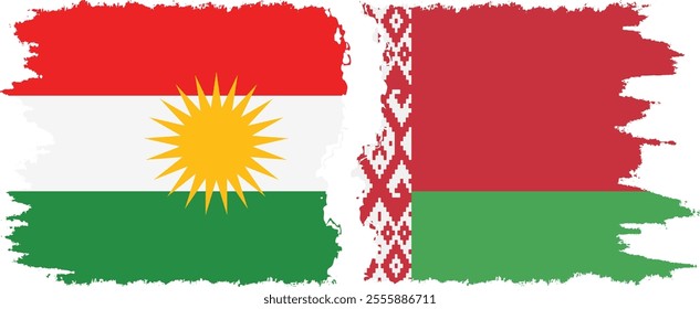 Belarusian and  Kurdistan grunge flags connection, vector