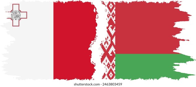 Belarusian and Malta grunge flags connection, vector