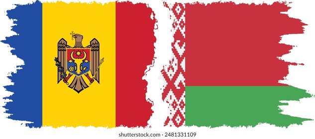 Belarusian and Moldova grunge flags connection, vector