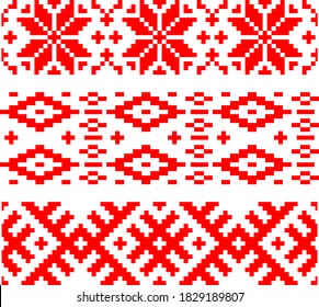 Belarusian national red ornament. Seamless texture. Flowers pattern. Set of embroidery