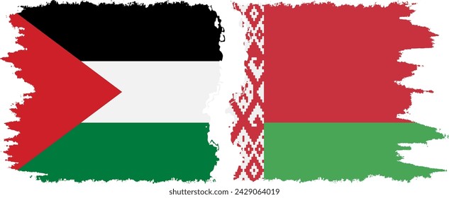 Belarusian and Palestine grunge flags connection, vector
