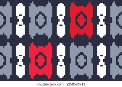 Ornamento bielorruso de patrones Ikat Imprimir ornamento folk Motif bordado, Pixel estilo mexicano Etnia Textile Motif ikat diseño vectorial digital sin fisuras para saree sari Kurti Borneo Tejido frontera