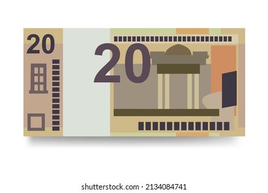 Belarusian ruble Vector Illustration. Belarus money set bundle banknotes. Paper money 20 BYN. Flat style. Vector illustration.Isolated on white background. Simple minimal design.
