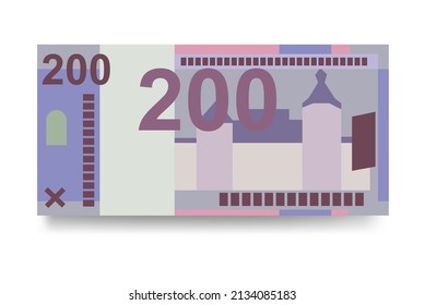 Belarusian ruble Vector Illustration. Belarus money set bundle banknotes. Paper money 200 BYN. Flat style. Vector illustration.Isolated on white background. Simple minimal design.