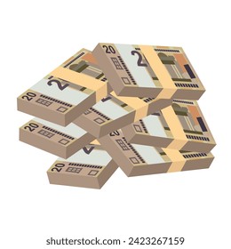 Belarusian ruble Vector Illustration. Belarus money set bundle banknotes. Paper money 20 BYN. Flat style. Isolated on white background. Simple minimal design.