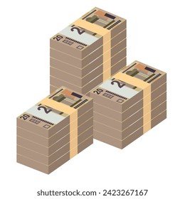 Belarusian ruble Vector Illustration. Belarus money set bundle banknotes. Paper money 20 BYN. Flat style. Isolated on white background. Simple minimal design.