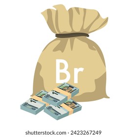 Belarusian ruble Vector Illustration. Belarus money set bundle banknotes. Money bag 100 BYN. Flat style. Isolated on white background. Simple minimal design.