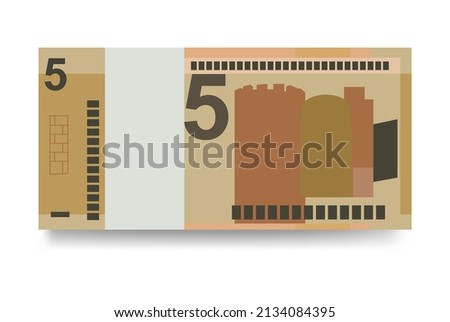 Belarusian ruble Vector Illustration. Belarus money set bundle banknotes. Paper money 5 BYN. Flat style. Vector illustration.Isolated on white background. Simple minimal design.
