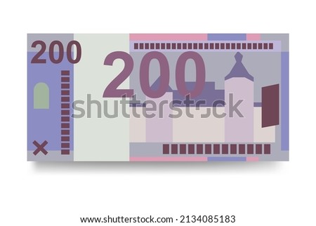 Belarusian ruble Vector Illustration. Belarus money set bundle banknotes. Paper money 200 BYN. Flat style. Vector illustration.Isolated on white background. Simple minimal design.