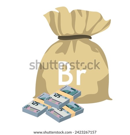 Belarusian ruble Vector Illustration. Belarus money set bundle banknotes. Money bag 500 BYN. Flat style. Isolated on white background. Simple minimal design.