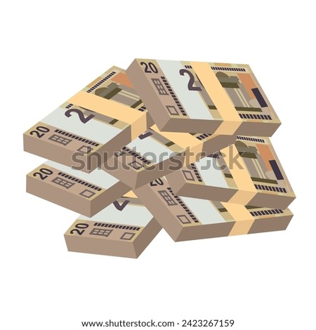 Belarusian ruble Vector Illustration. Belarus money set bundle banknotes. Paper money 20 BYN. Flat style. Isolated on white background. Simple minimal design.