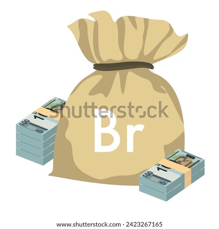 Belarusian ruble Vector Illustration. Belarus money set bundle banknotes. Money bag 100 BYN. Flat style. Isolated on white background. Simple minimal design.