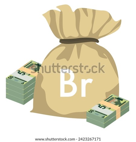 Belarusian ruble Vector Illustration. Belarus money set bundle banknotes. Money bag 50 BYN. Flat style. Isolated on white background. Simple minimal design.