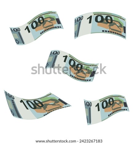 Belarusian ruble Vector Illustration. Belarus money set bundle banknotes. Falling, flying money 100 BYN. Flat style. Isolated on white background. Simple minimal design.