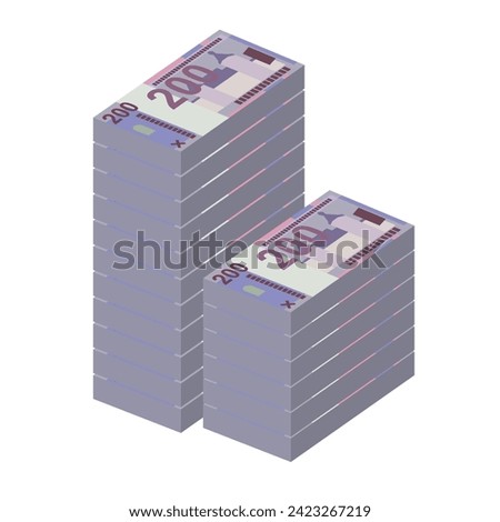 Belarusian ruble Vector Illustration. Belarus money set bundle banknotes. Paper money 200 BYN. Flat style. Isolated on white background. Simple minimal design.