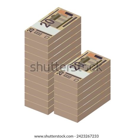 Belarusian ruble Vector Illustration. Belarus money set bundle banknotes. Paper money 20 BYN. Flat style. Isolated on white background. Simple minimal design.