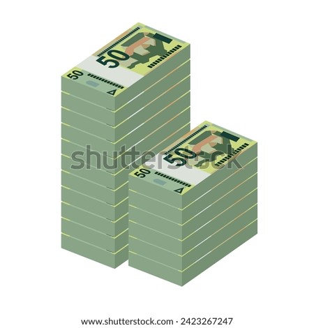 Belarusian ruble Vector Illustration. Belarus money set bundle banknotes. Paper money 50 BYN. Flat style. Isolated on white background. Simple minimal design.