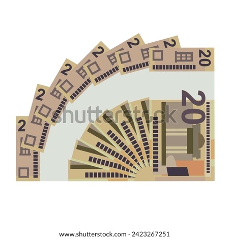 Belarusian ruble Vector Illustration. Belarus money set bundle banknotes. Paper money 20 BYN. Flat style. Isolated on white background. Simple minimal design.