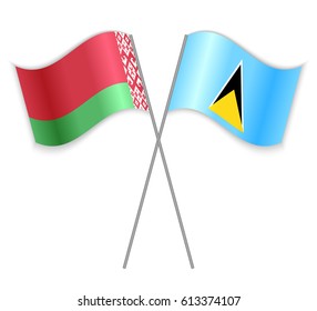 Belarusian and Saint Lucian crossed flags. Belarus combined with Saint Lucia isolated on white. Language learning, international business or travel concept.